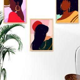 SAF Black & Brown 3 Pieces Boho Woman Painted Framed Wall Art-image-84