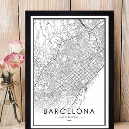 Gallery99 White & Grey Barcelona Map Textured Framed Wall Art-image-66