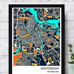 Gallery99 Multicoloured "Amsterdam Map" Texture Paper Framed Wall Art-image-18