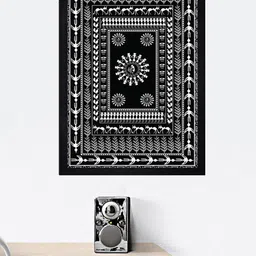 Gallery99 Black Hand Painted Leaf & Warli Texture Paper Framed Wall Art-image-86