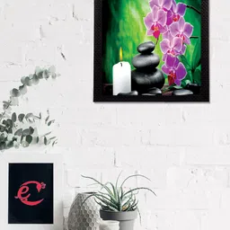 eCraftIndia Green & Pink Flower and Candle Satin Matt Texture UV Wall Art-image-10