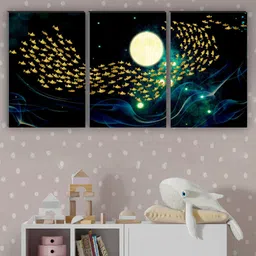 SAF Black 3 Pieces Sea & Fish Painting Wall Arts-58
