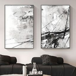 THE HANDMADE FLAIR Black & White 2 Pieces Abstract Ink-Printed Framed Wall Arts-picture-2