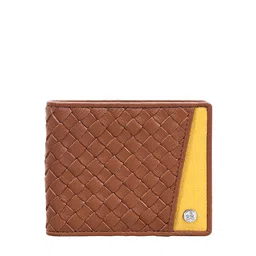 Eske Men Brown & Yellow Textured Leather RFID Two Fold Wallet-picture-29