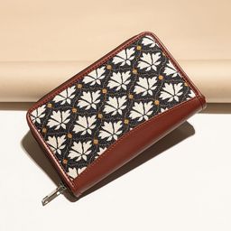 ZOUK Women Maroon & Black Floral Printed Zip Detail Zip Around Wallet-image-0