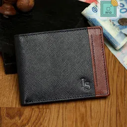 LOUIS STITCH Men Navy Blue & Tan Brown Leather Two Fold Wallet-image-49