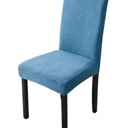 HOUSE OF QUIRK Navy Blue Texture Elastic Jacquard Soft Touching Chair Covers-74