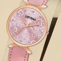Septem Women Pink Dial & Pink Leather Straps Analogue Watch-image-117