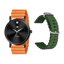 CRESTELLO Men Round Dial & Analogue Multi Function Watch CRCS-BK028-ORN-GRN-24