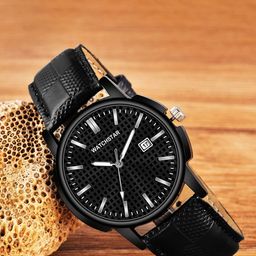 WATCHSTAR Men Patterned Dial & Stainless Steel Straps Analogue Watch Full Black Leather Men-9
