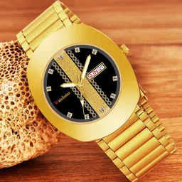 WATCHSTAR Men Patterned Dial & Stainless Steel Straps Analogue Watch RRR Gold BlackG-51