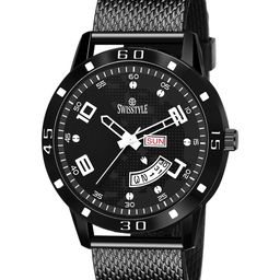 SWISSTYLE Men Black Brass Dial & Bracelet Style Straps Analogue Watch SS-GR184-BLK-BLK-image-0