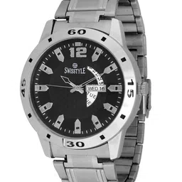 SWISSTYLE Men Black Brass Dial & Silver Toned Bracelet Style Straps Analogue Watch-12