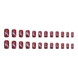 Nakhi 24 Reusable Artificial Fake Nail Set | Base Dark Wine colour with Silver Border Design Glossy Nails | Lightweight & Long Lasting | Quick Fix For Festivals & Special Occasions image 5
