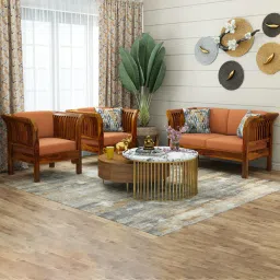 woodenmood Haveli 2+1+1 Seater Wooden Sofa (Orange Colour, Honey Finish)-picture-7
