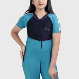 ROVARS Unisex Kids Navy Blue & Green Solid Swimwear-image-49