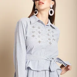 BLANC9 Embellished Pure Cotton Tie-Up Shirt With Palazzo-image-27