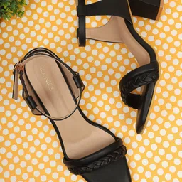 ICONICS Women Black Textured Block Heels with Buckles-13