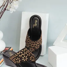 Bella Toes Embellished Velvet Wedge Heels-34