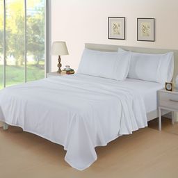 Aurave White 400 TC Fitted Queen Bedsheet With 2 Pillow Covers-image-58