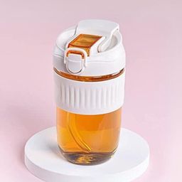 YELONA White & Orange Colored Borosilicate Glass Coffee Tumbler-500ml-6