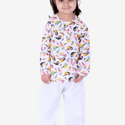BownBee Girls White & Pink Printed Night suit-image-42