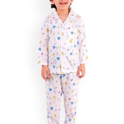 Superminis Unisex Kids White & Blue Printed Pure Cotton Night suit-image-7
