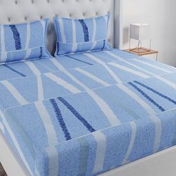 Huesland Blue & White Abstract 144 TC Cotton King Bedsheet With 2 Pillow Covers-image-67