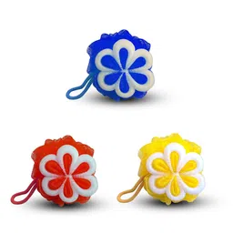 MAJESTIQUE Set of 3 Flower Bath Loofah Shower Puff Sponge - Red & White-21