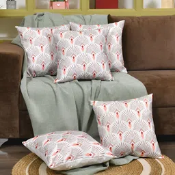 Clasiko Peach-Coloured & White 5 Pcs Ethnic Motifs Square Cushion Covers-picture-35