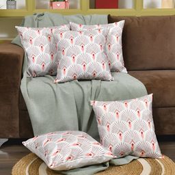 Clasiko Peach & White 5 Pieces Ethnic Motifs Printed Cotton Square Cushion Covers-image-21