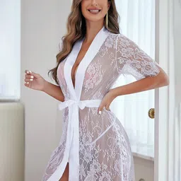 Aamarsh Self Design Tie Up Net Baby Doll image 4