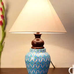 Unravel India Blue Ceramic Lamp with White Shade-27
