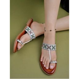 Shoetopia Classy White Kolhapuri Flats-picture-28