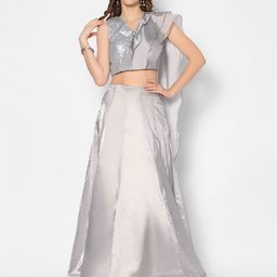 Kiya Silver-Toned Sequinned Ready to Wear Lehenga & Blouse With Dupatta-12
