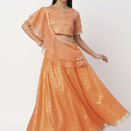 LIL DRAMA Girls Embellished Ready to Wear Lehenga & Blouse With Dupatta-picture-16