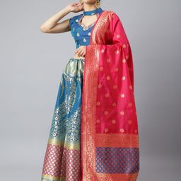 Lilots Blue & Red Semi-Stitched Lehenga & Unstitched Blouse With Dupatta-picture-36