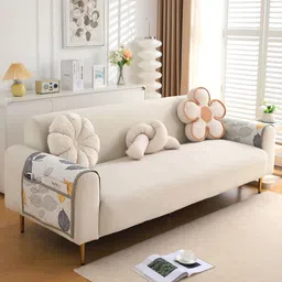 HOKIPO White & Yellow Printed Polyester 2 Piece Sofa Armrest Cover with Pockets-image-70