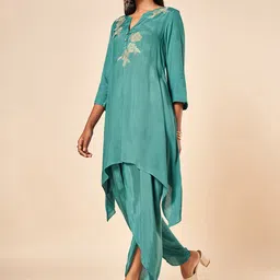 Marigold Lane Floral Embroidered Thread Work A-Line Kurta With Dhoti Pants-picture-0