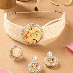 Zaveri Pearls Gold-Plated Stones Studded & Beaded Necklace With Earrings & Finger Ring-image-71