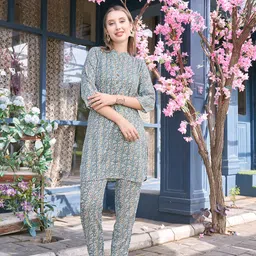 Anouk White & Grey Ethnic Motifs Printed Pure Cotton Kurti With Trousers-picture-23