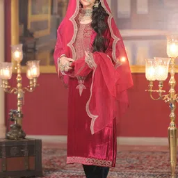 Indo Era Ethnic Motifs Embroidered Sequinned Velvet Kurta With Trousers & Dupatta-picture-57