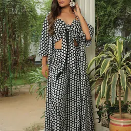 KAORI BY SHREYA AGARWAL Polka Dot Printed Pure Cotton Top With Trousers & Jacket-11