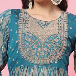 VredeVogel Abstract Printed Thread Work Empire A-Line Kurta With Trousers & Dupatta image 2