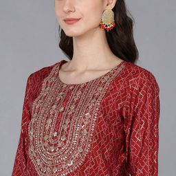 AHIKA Bandhani Embroidered Sequinned Silk Blend Kurta with Trousers & With Dupatta image 2