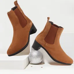 FAUSTO Women Platform Heeled Suede Leather Chelsea Boots-image-9
