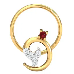 KUBERBOX Fishtail 18KT Gold Diamond Studded Ruby Nose Pin-0.45 gm-88