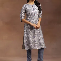 Libas Ethnic Motifs Printed V-Neck Kurta with Trousers & With Dupatta image 5