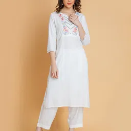 SUTI Ethnic Motif Yoke Design Regular Thread Work Kurta With Trousers image 1