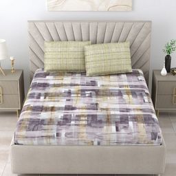 Salona Bichona Purple & White 180 TC King Bedsheet with 2 Pillow Covers-image-48